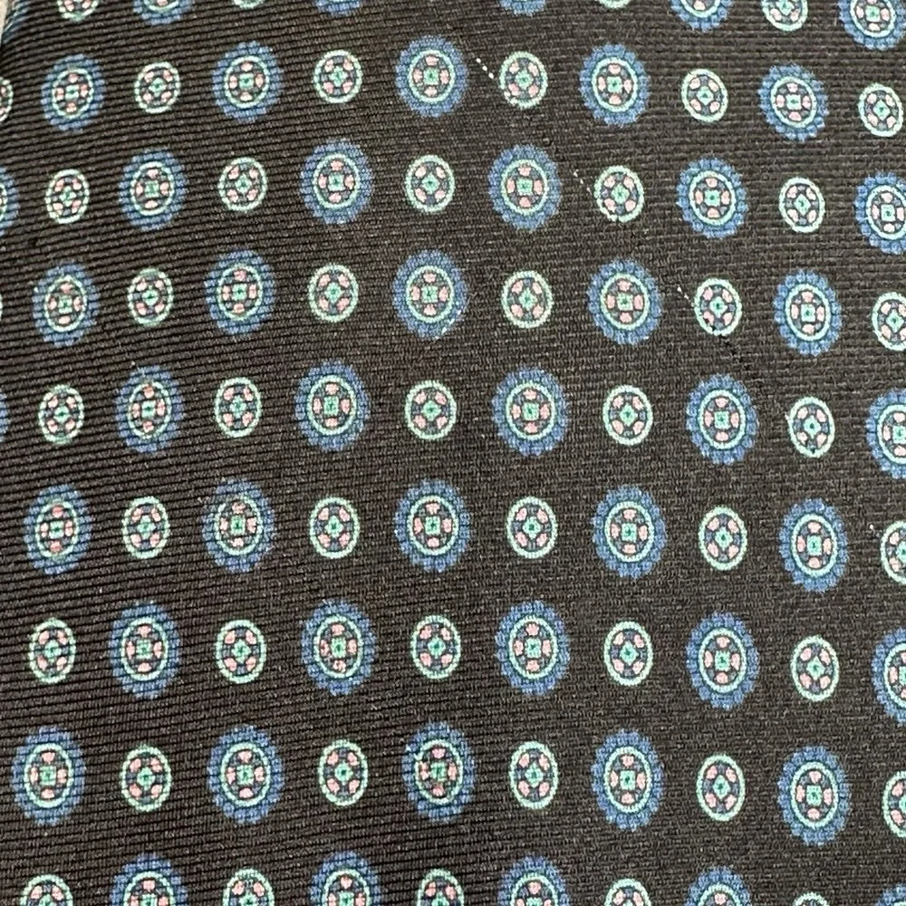 Vintage Egon von Furstenberg Silk Tie Black Blue Medallion 57x3.5